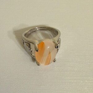 Chic Silver Ring - Coral peach 🍑 Stone Women’s Boho Ring Casual occasions Ring